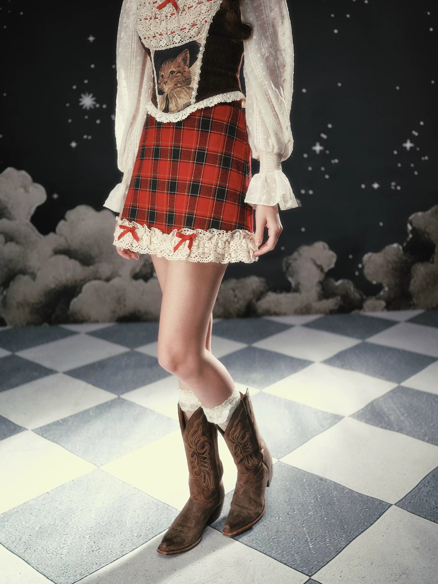 Christmas Night Corset Top &amp; Plaid Skirt Set