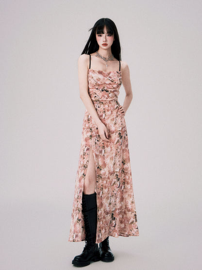 Pink Floral Backless Dress