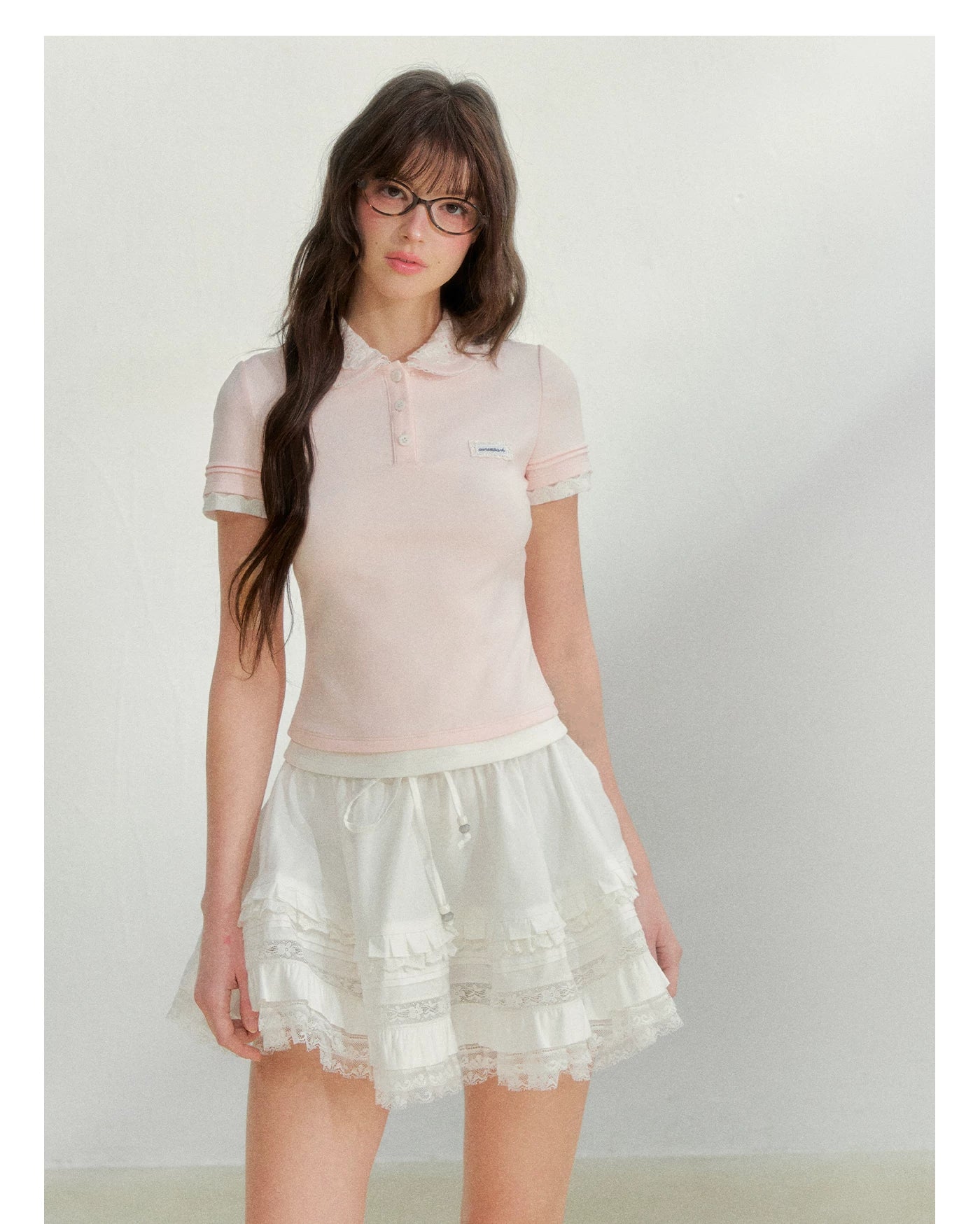 Embroidered Collar Pink Knit Polo