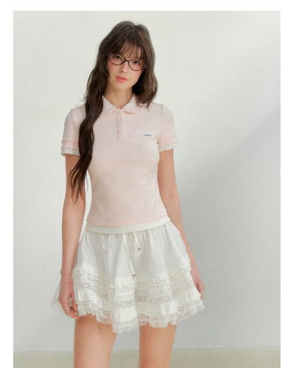 Embroidered Collar Pink Knit Polo