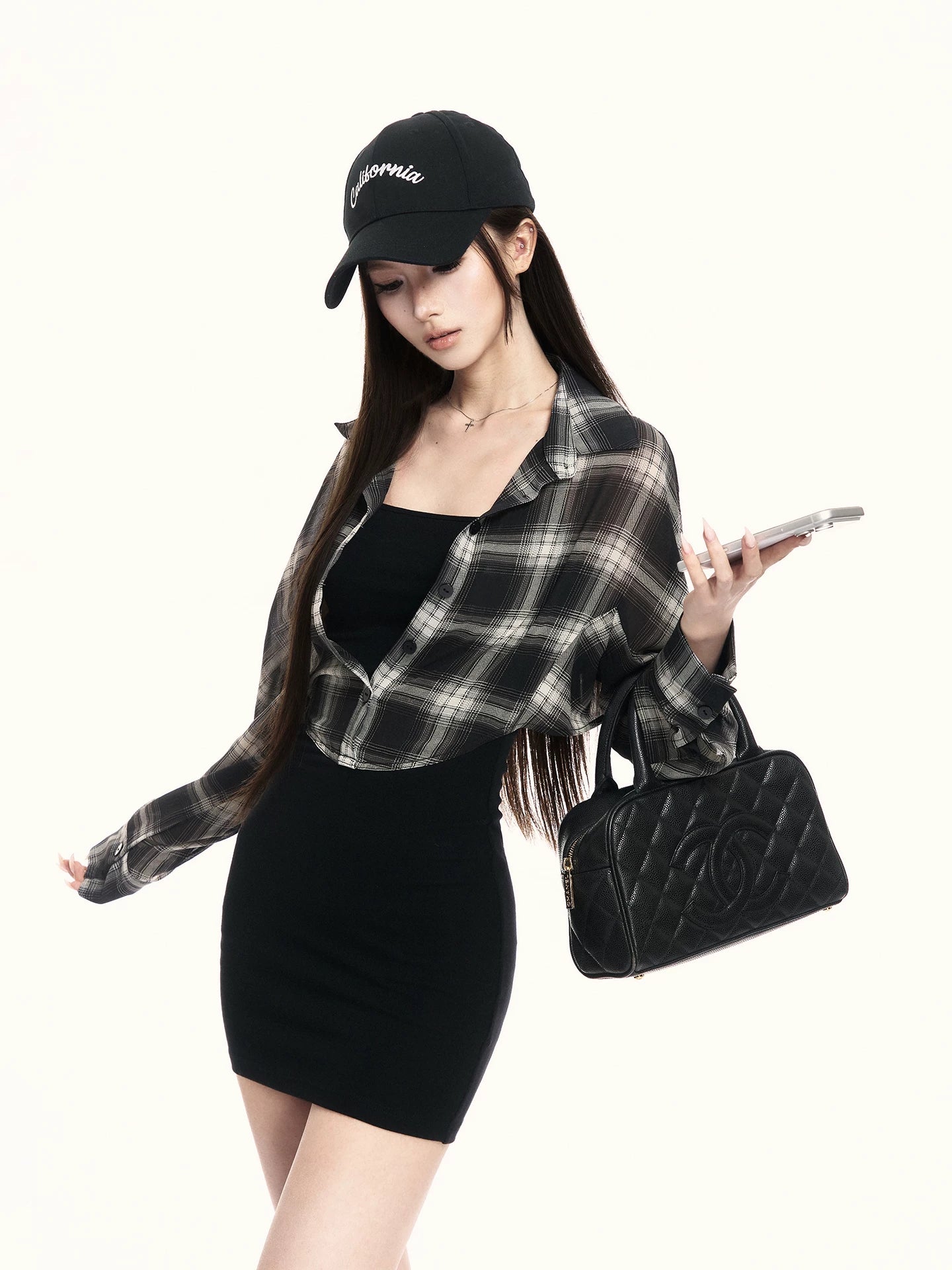 California Layered Plaid Shirt Knit Mini Dress