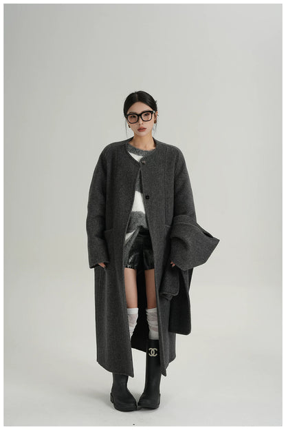 Cape-Style Oversized Long Wool Coat