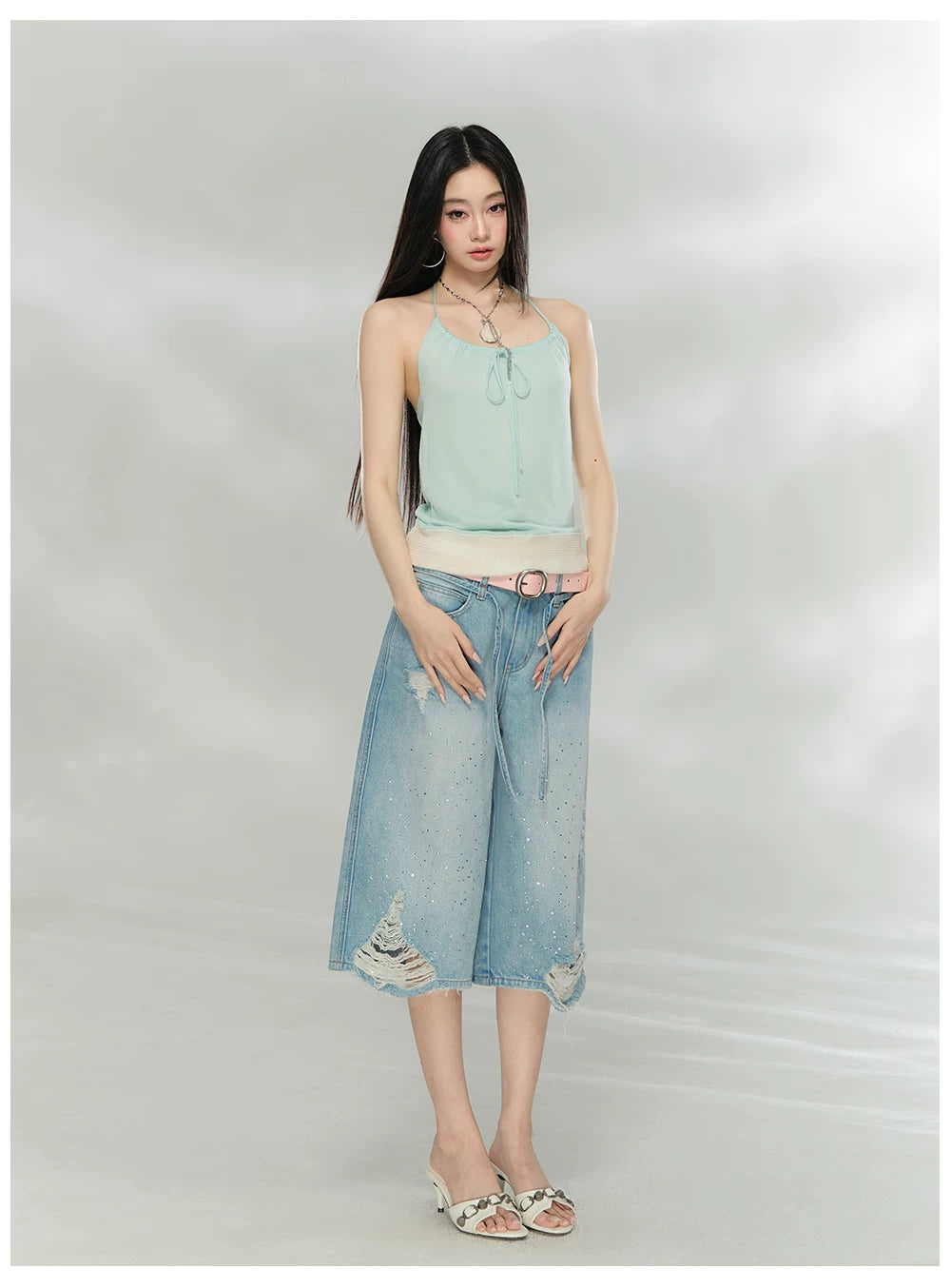 Contrast Trim Halter Knit Camisole
