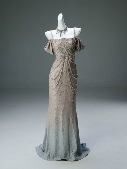 Luminous Droplight Crystal-Chain Couture Gown