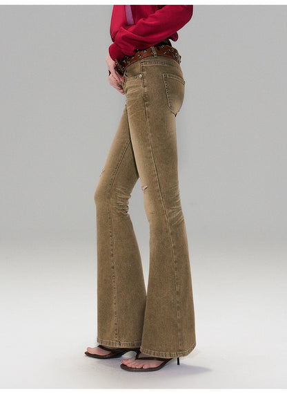 Low-Rise Distressed Washed Denim Jeans