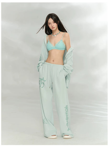 Printed Waffle Knit Hoodie &amp; Pants Set