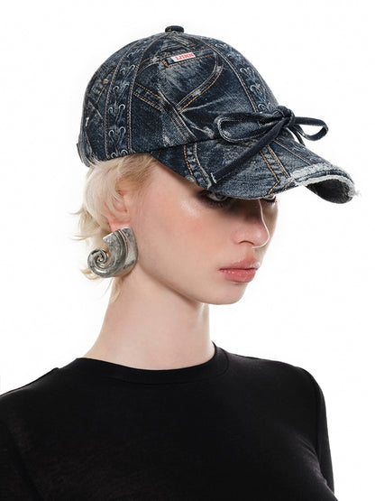 Black &amp; Blue Strap Denim Print Baseball Cap