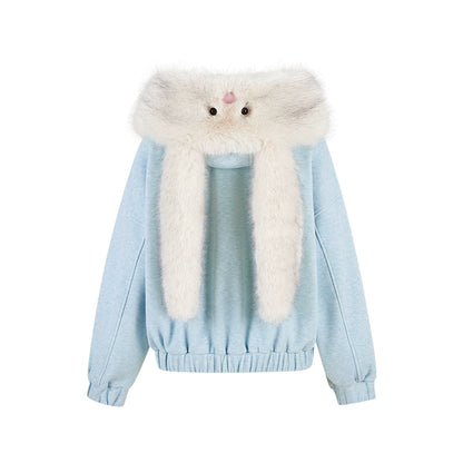 Detachable Plush Collar Hooded Jacket