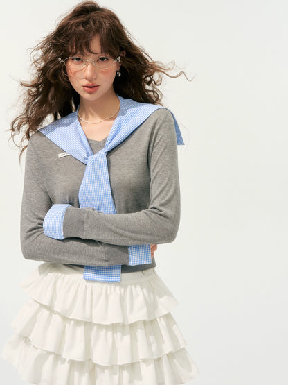 Fake Two-Piece Twist-Knot Spliced V-Neck Knit Top - CHINASQUAD