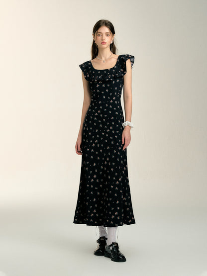 Black Tie-up Floral Dress