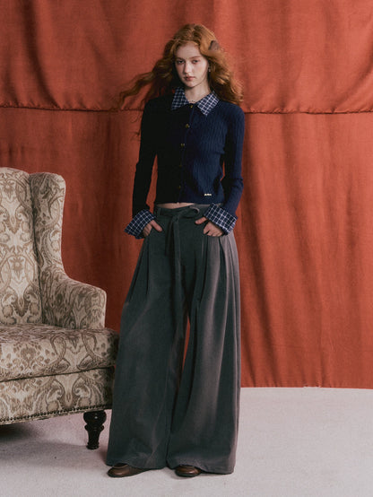 Pleated Tie-Waist Wide-Leg Trousers