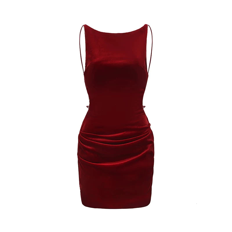 Crystal-Trim Velvet Backless Dress