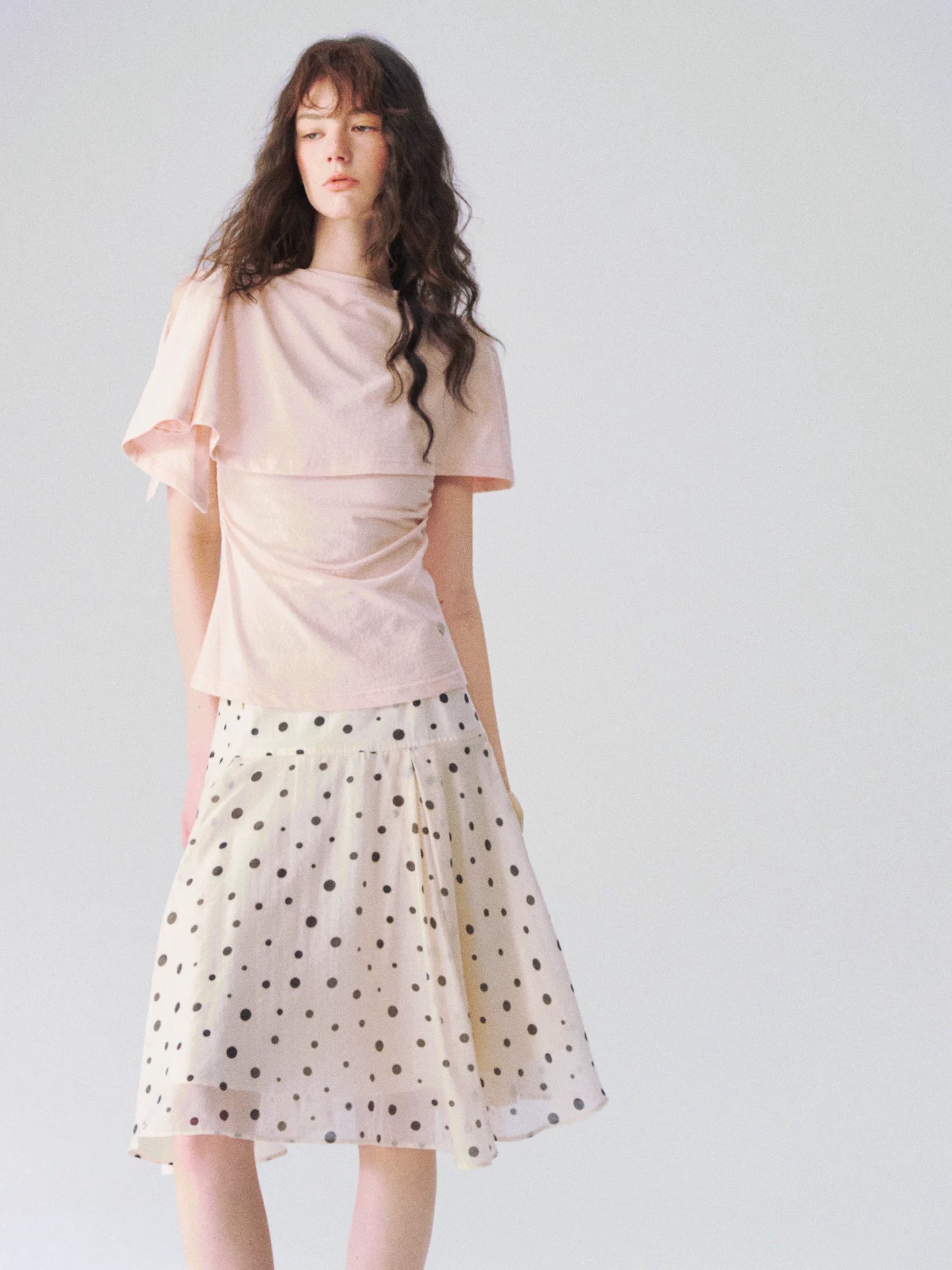 Layered Cape-Effect Slim-Fit Top