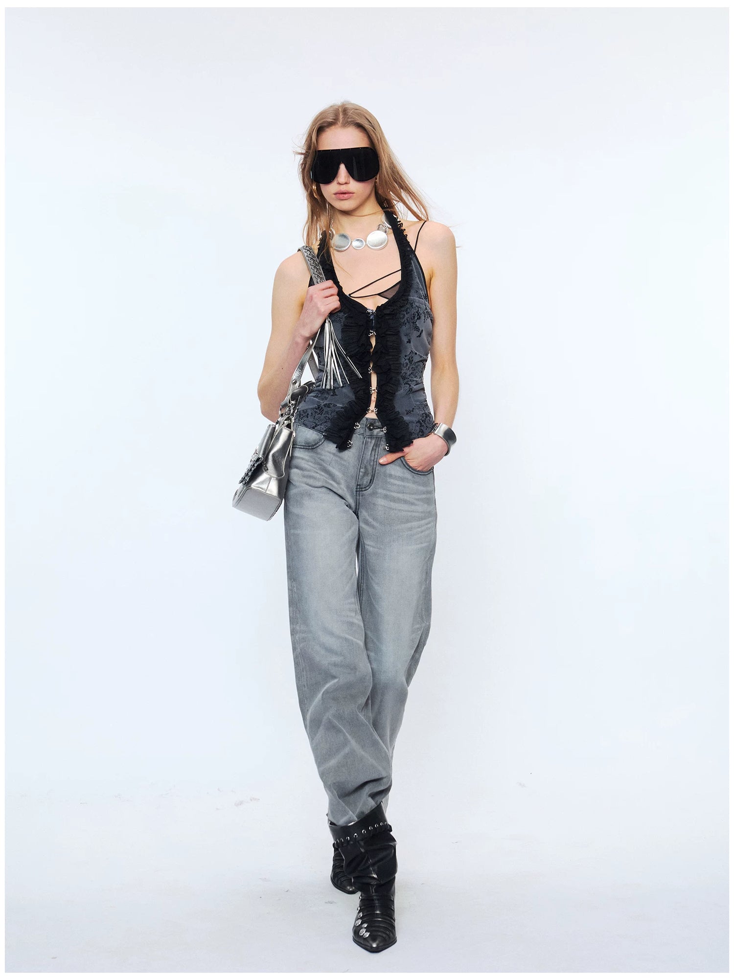 Lace Ruffle Floral Halterneck Camisole