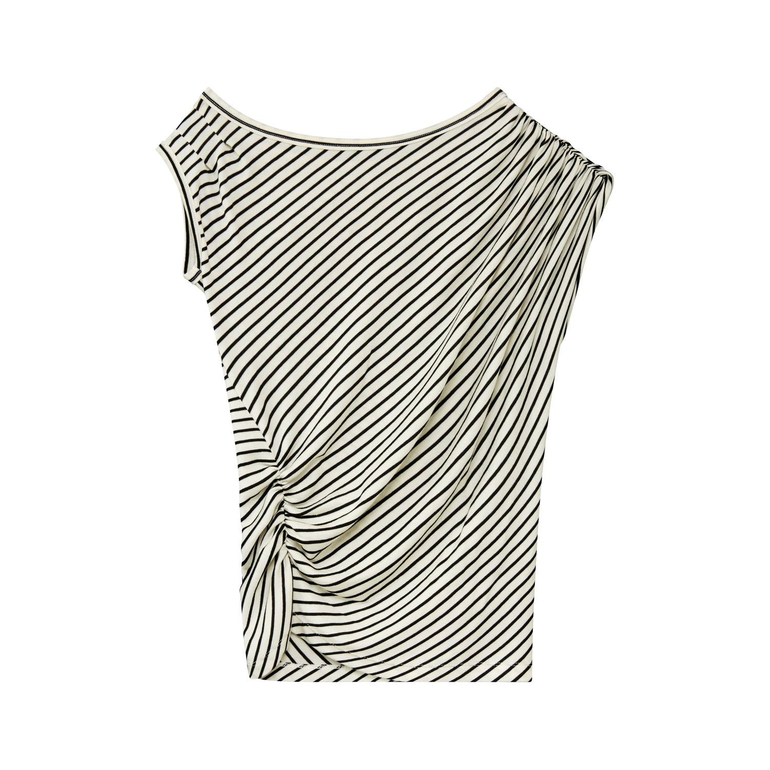 Asymmetrical Draped Lyocell-Wool T-Shirt