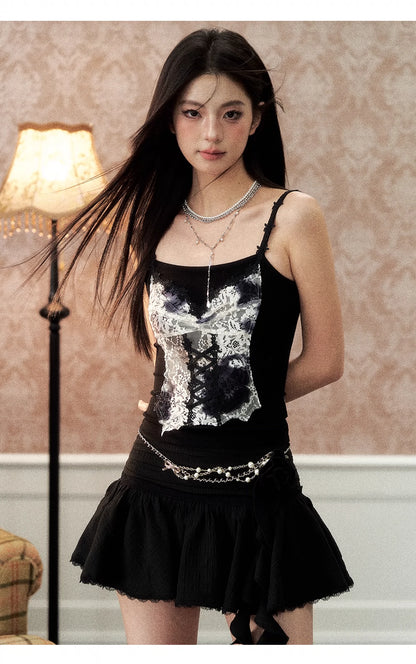 Off-white &amp; Black Lace Splice Camisole - CHINASQUAD