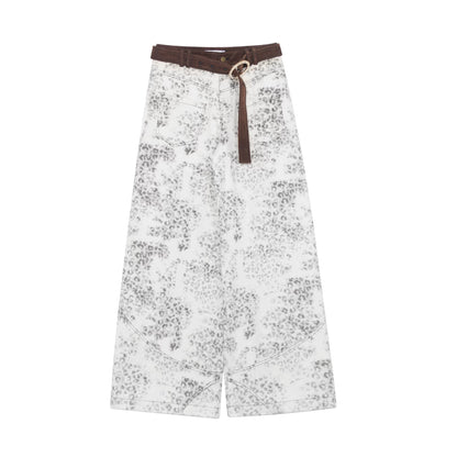 Vintage Leopard-Print Cotton Wide-Leg Jeans