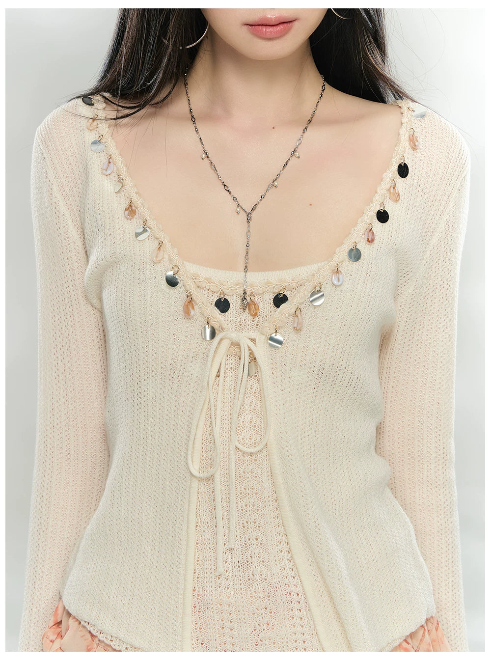 Embellished Knit Cardigan &amp; Camisole Set