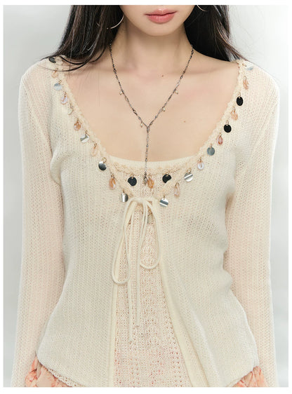Embellished Knit Cardigan &amp; Camisole Set