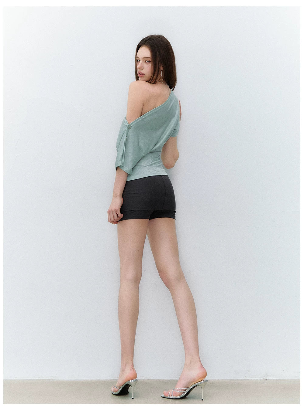 Asymmetric Button-Detail Off-Shoulder Top