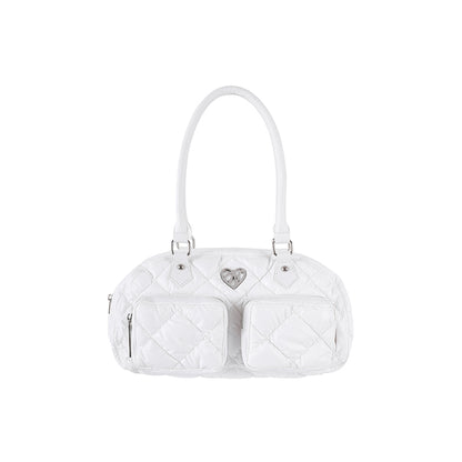 Cream White Puff Multi-Pocket Large Capacity Baguette Bag