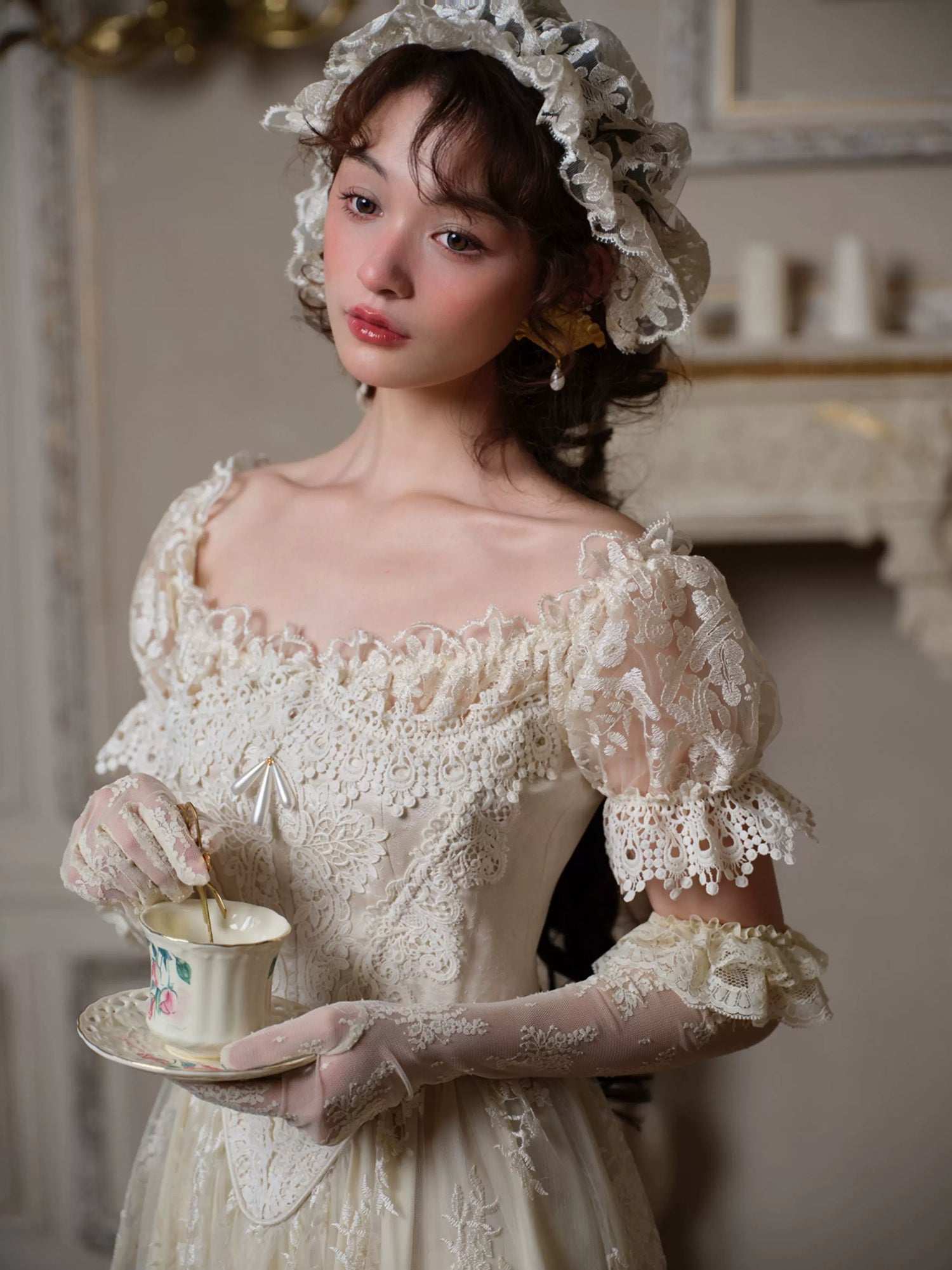 Candlelit Tears Antique Lace Corset Wedding Dress