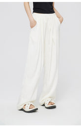 White & Pink Ice Silk Drooping Wide-leg Pants - CHINASQUAD