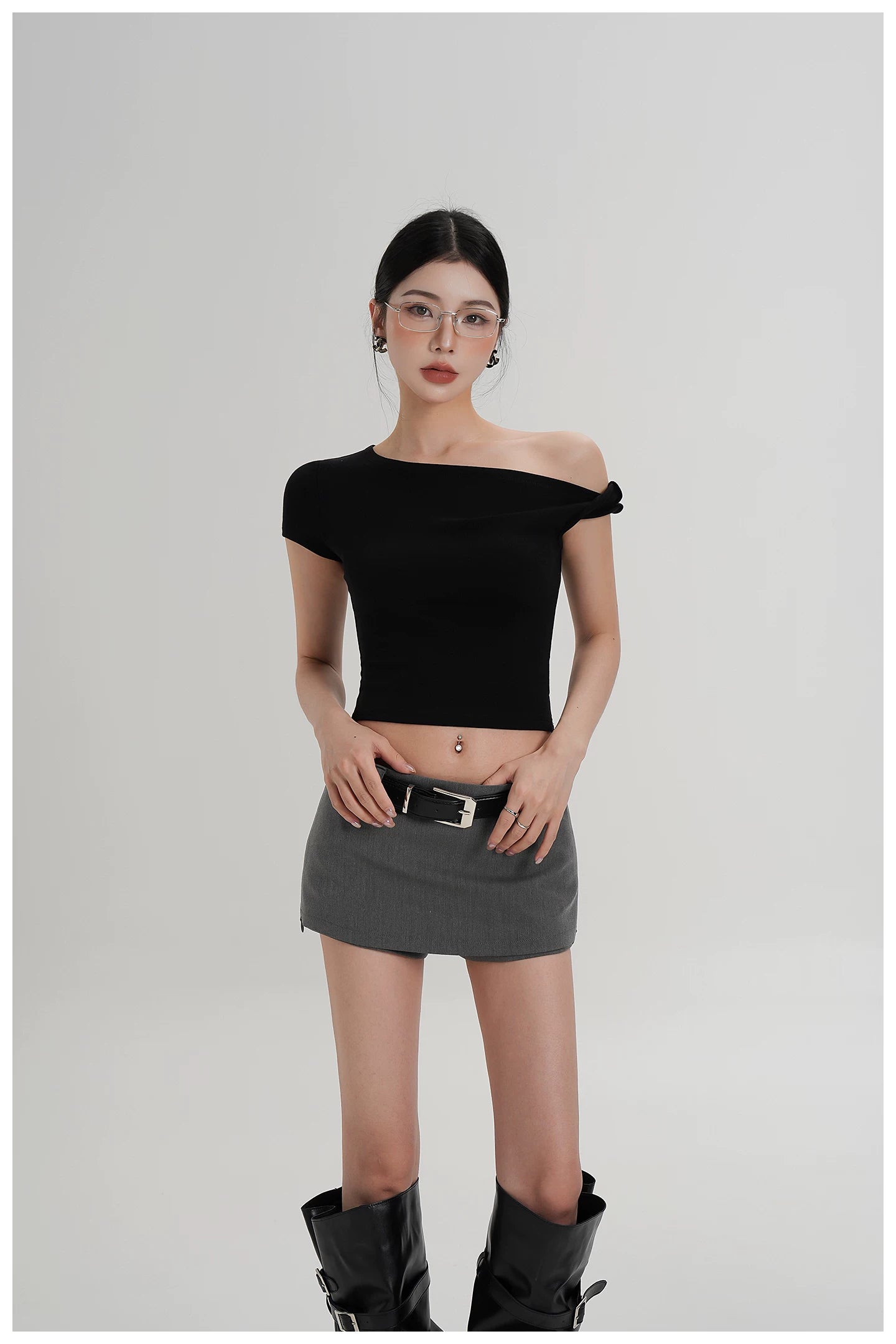 Asymmetric Off-Shoulder Cropped Tee