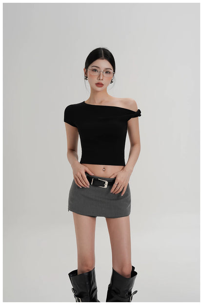 Asymmetric Off-Shoulder Cropped Tee