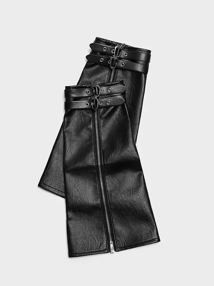 Heart Buckle Faux-Leather Leg Warmers