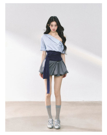 American-Style High-Waist Bubble Mini Skirt