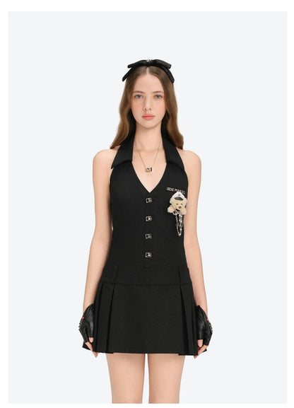 Halter-Neck Tailored Mini Dress