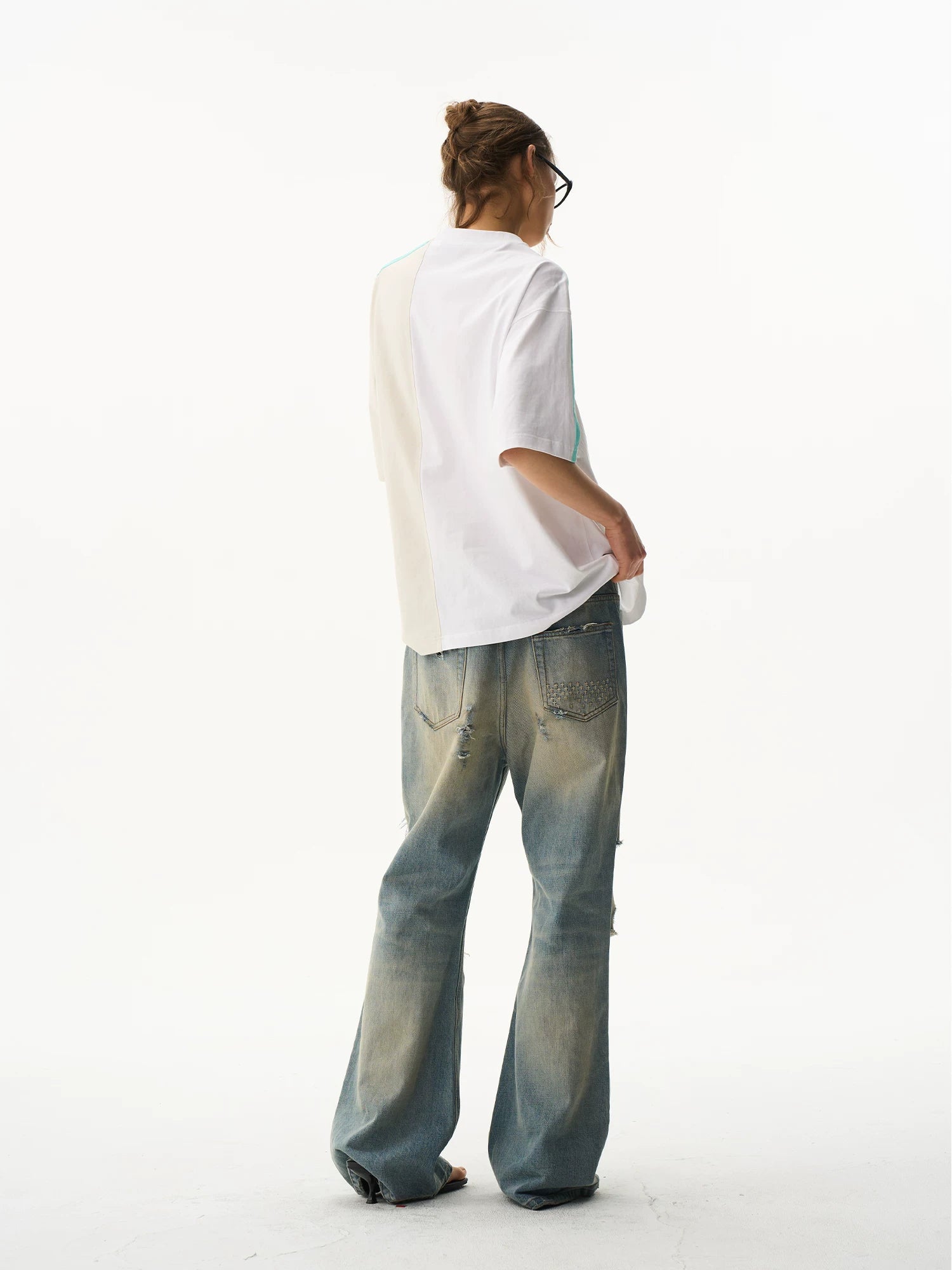 Contrast Panel Tape Embroidered T-Shirt