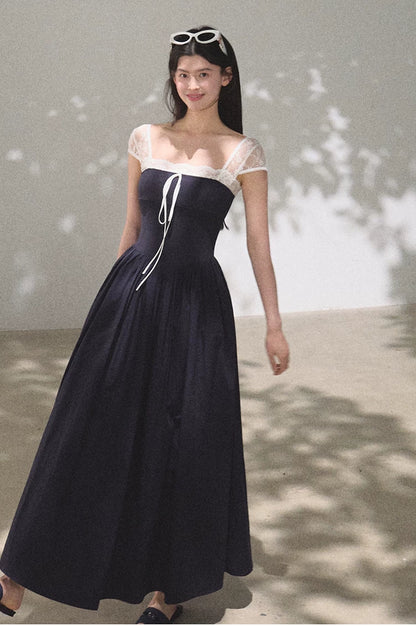 Lace-Spliced Cinched-Waist Vacation Camisole Dress