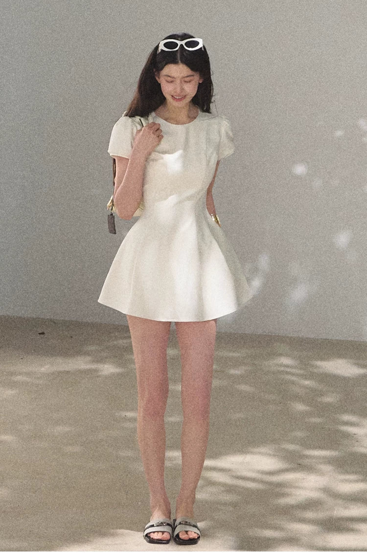 Detachable Crocheted Peter Pan Collar Cinched-Waist Mini Dress