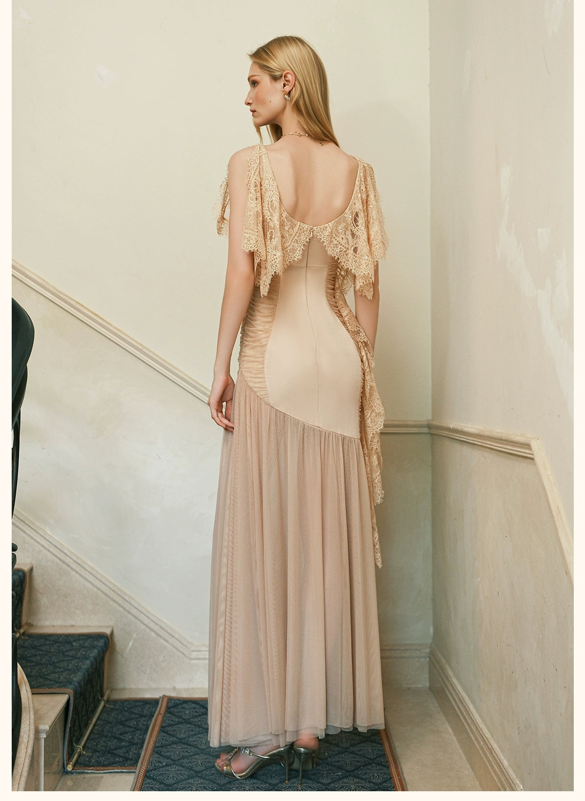 Fille Lace Panel Mesh Mermaid Dress