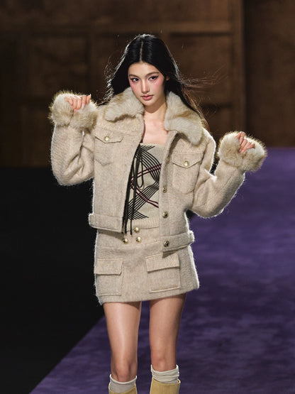 Wool-Blend Textured Check Jacket &amp; Skirt Set