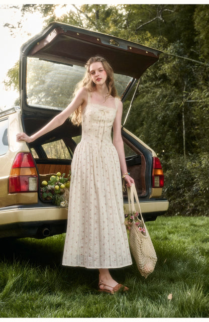 Vintage French Lace Cotton Floral Maxi Dress