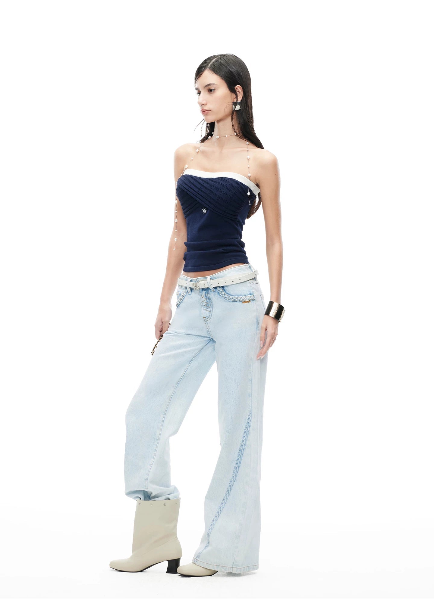 Lace Knit Camisole with Color-Blocked Trim