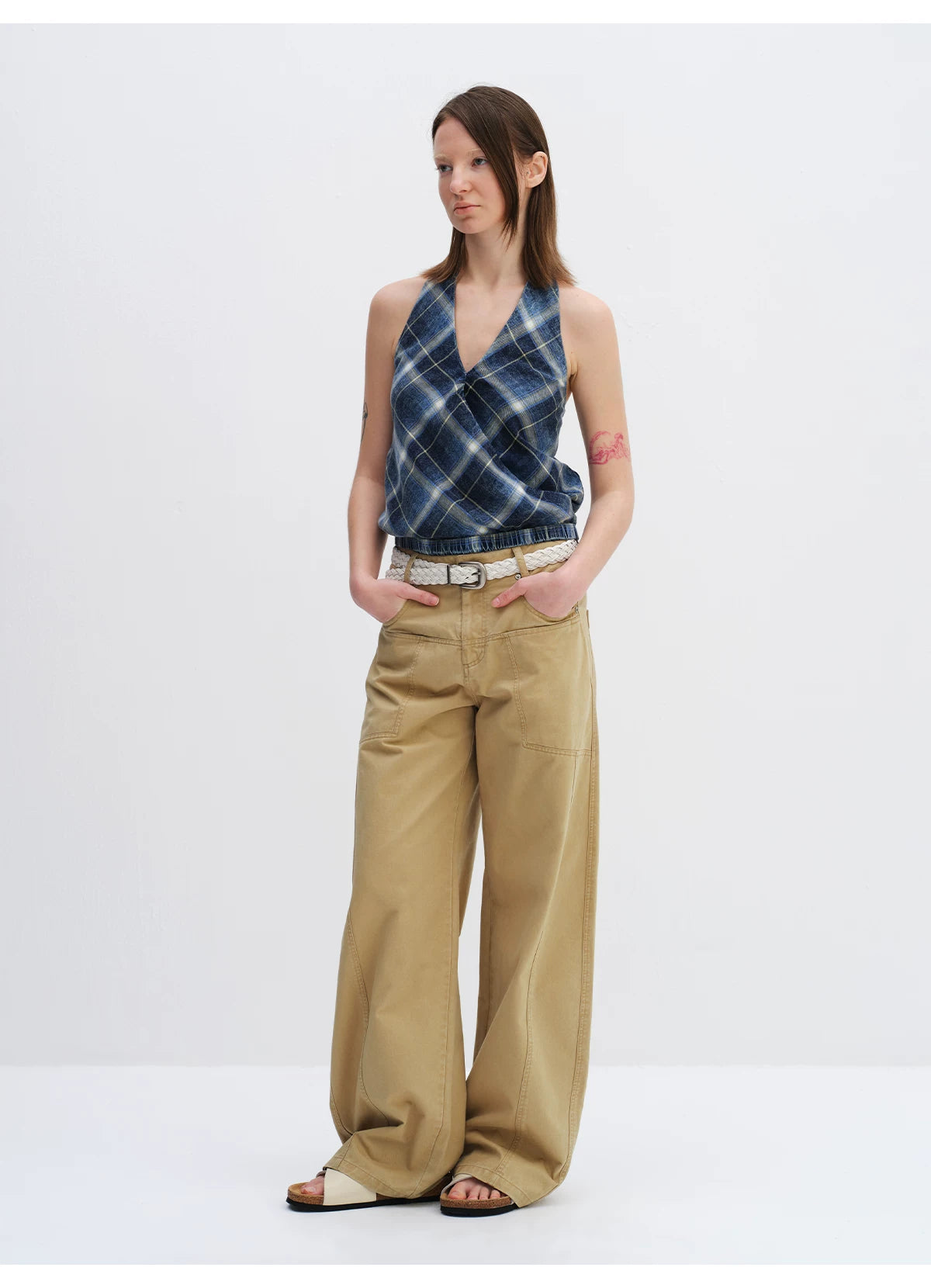 Plaid Halterneck Backless Camisole