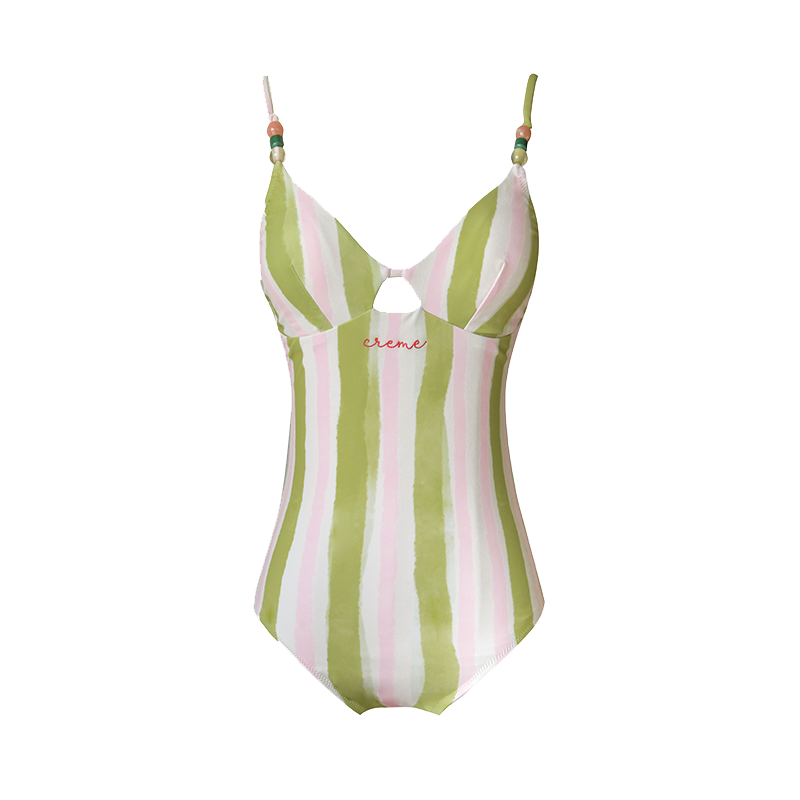 Striped Contrast Trim One-piece Swimsuit