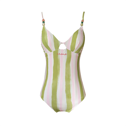 Striped Contrast Trim One-piece Swimsuit