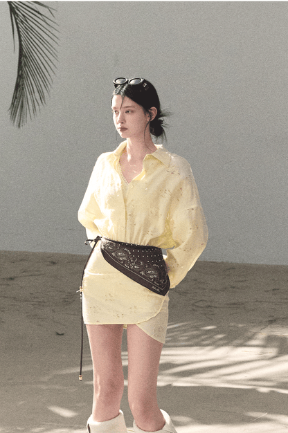 Waist-Cinched Long-Sleeve Shirt Dress