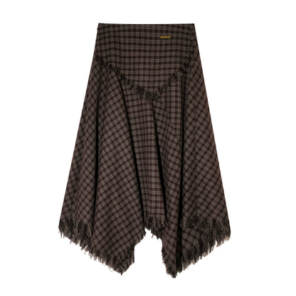 Vintage Plaid Beaded Tie-Scarf Shirt