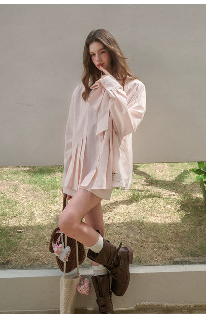&quot;Perfume Memoir&quot; Tencel Cotton Bow Blouse Set