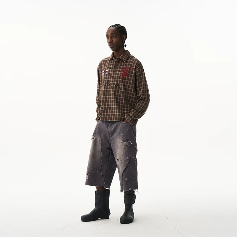 Vintage Plaid Badge Long Sleeve Polo Tee
