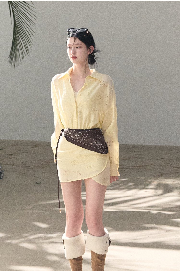 Waist-Cinched Long-Sleeve Shirt Dress