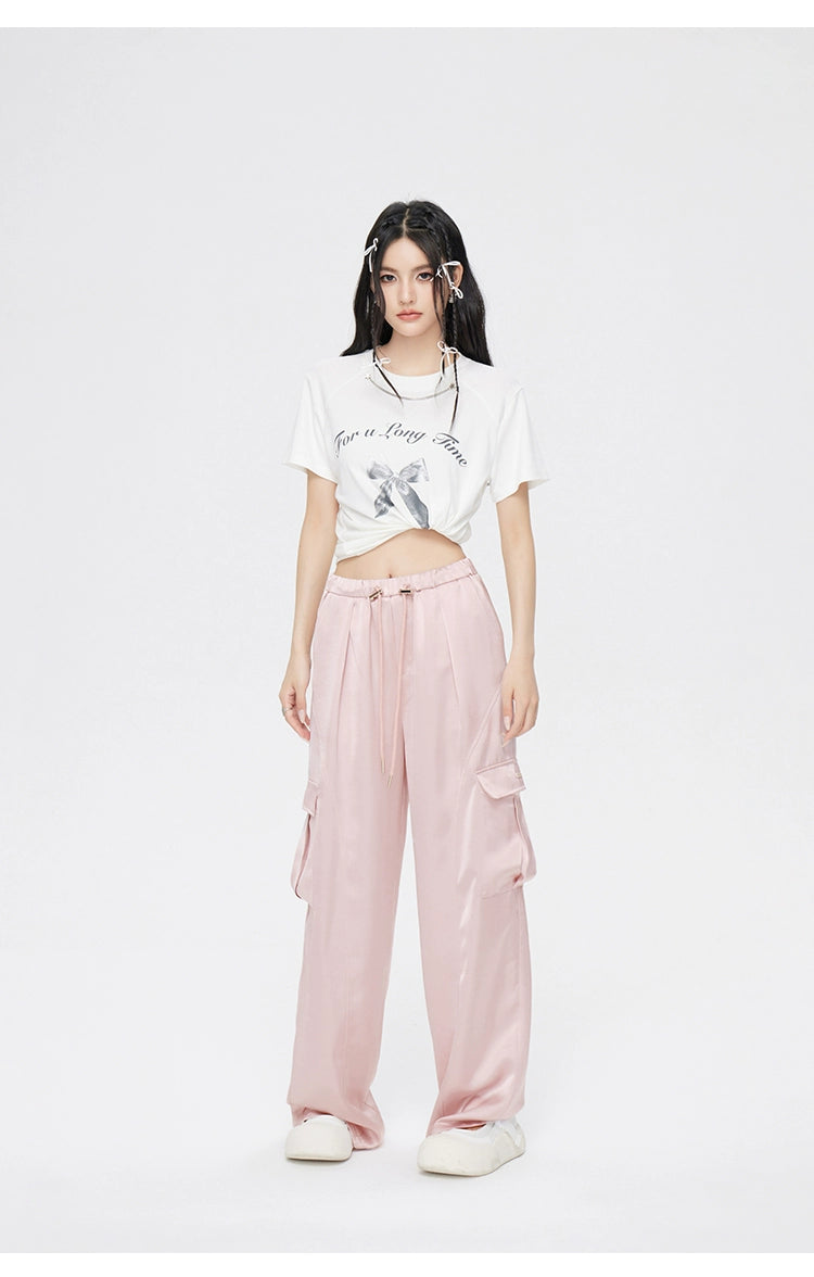 Pink &amp; White Silk Wide-Leg Pants