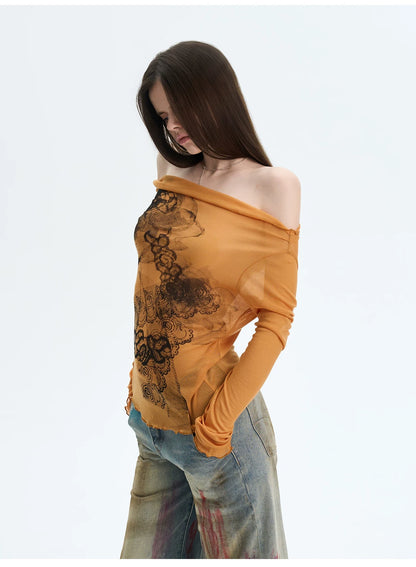 Lyocell Off-Shoulder Knit Crewneck