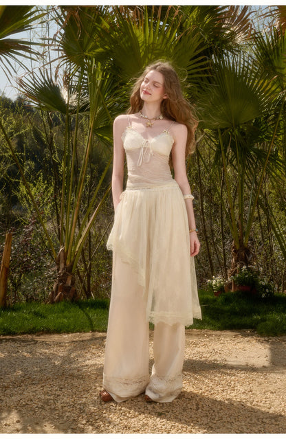 Soft Glow French Lace Ruched Camisole